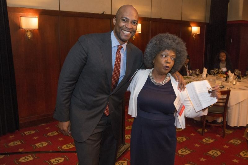 Stanley Pierre-Louis, '95, who was honored at the BLSA Alumni Recognition Dinner, with Clinical Professor Herschella Conyers.