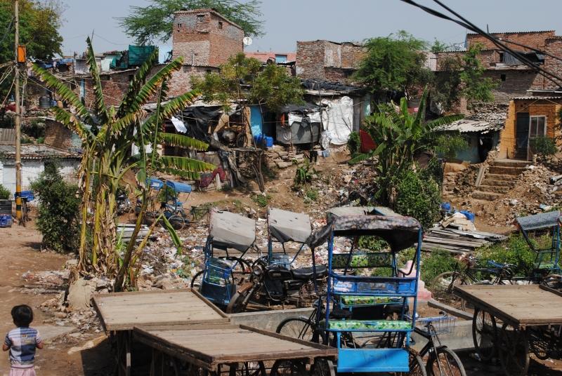 A wider shot of the Baljeet Nagar slum, which lacks trash disposal services.