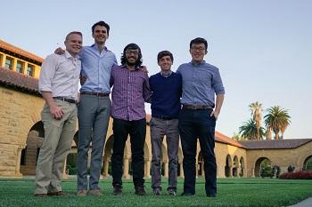 Group of 5 people at Stanford, outside