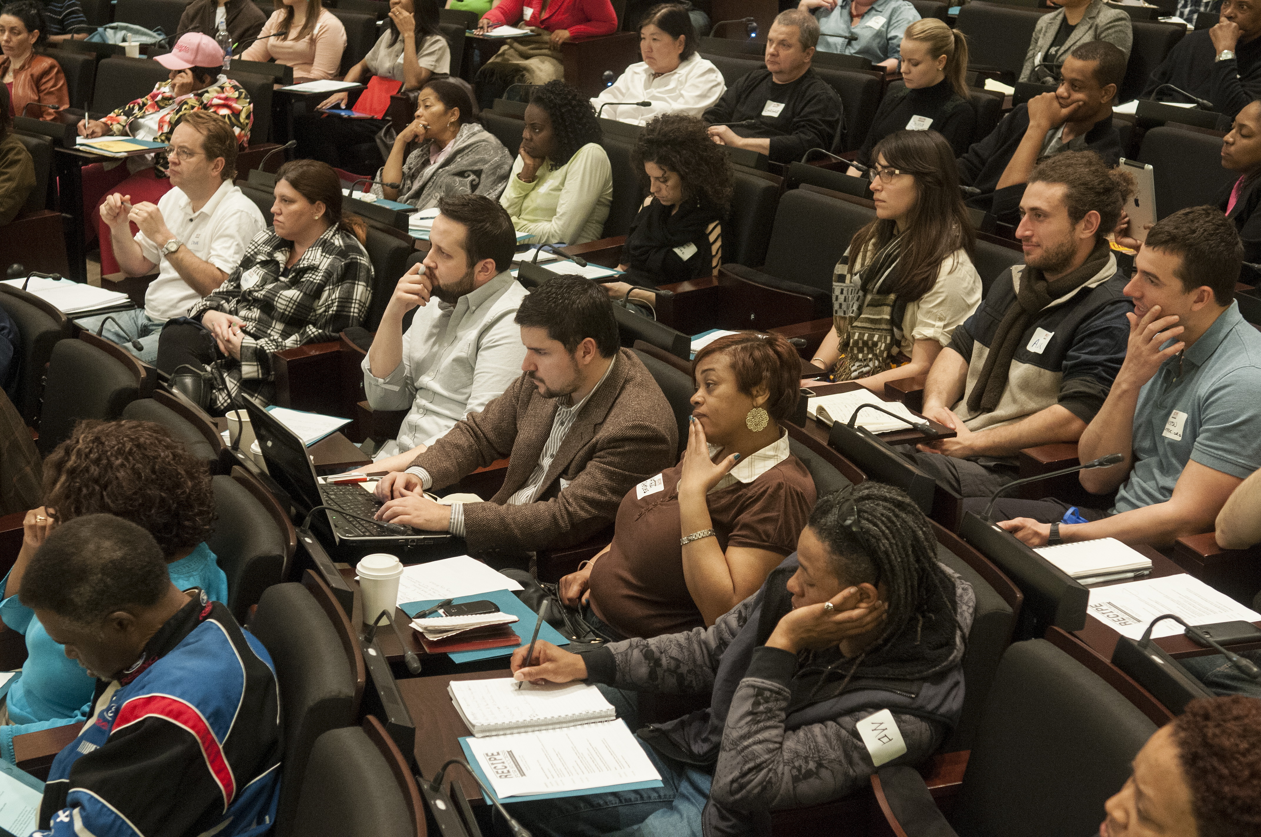 Food entrepreneurs gathered in the Law School's auditorium for the IJ Clinic's "Recipe for Success" conference in April 2013.