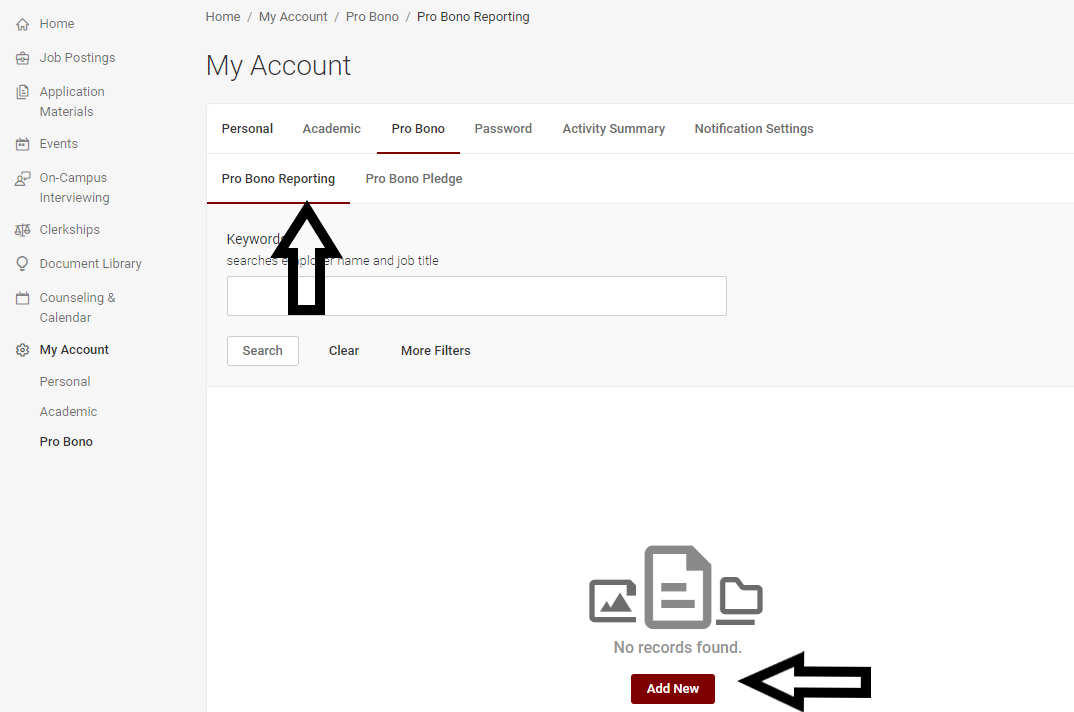 Click "Pro Bono Reporting" tab and click "Add New"