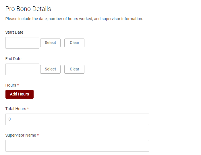 Enter required information including dates, hours, and supervisor information