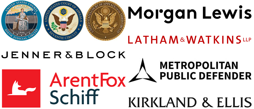 US Ninth Judicial Circuit, US Seventh Circuit Court of Appeals, US Third Circuit Court of Appeals, Jenner & Block, ArentFox Schiff, Morgan Lewis, Latham & Watkins, Metropolitan Public Defender, Kirkland & Ellis