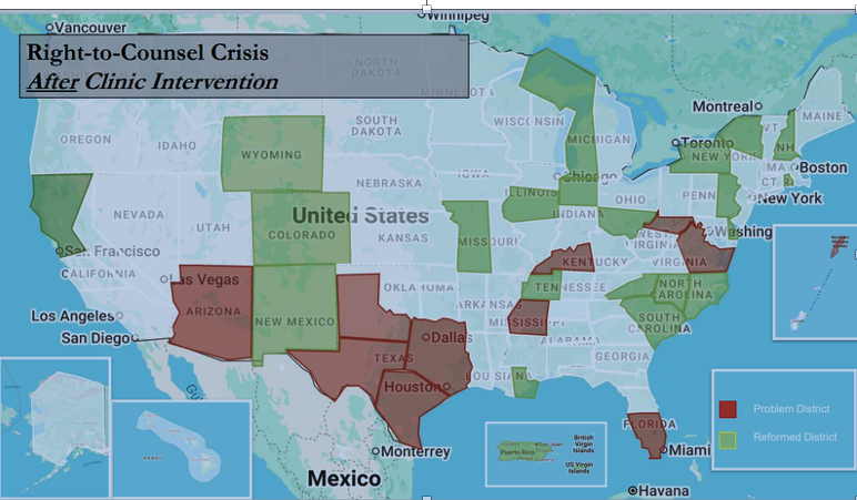 National map of US right to counsel by state