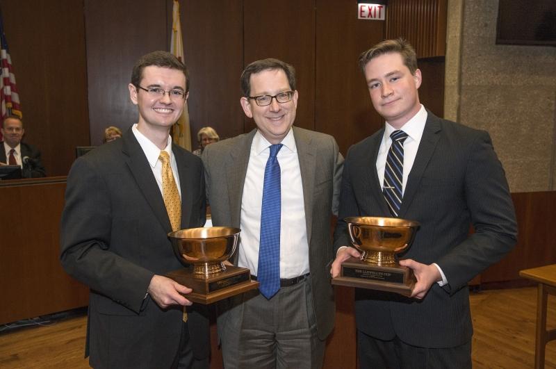 Nick Caselli, '15, and Elliot Gaiser, '16, with Dean Michael H. Schill.