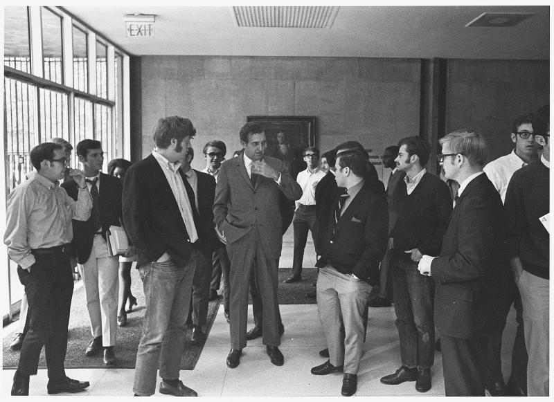 US Senator Edmund Muskie speaks to students during a 1969 visit to the Law School. US Senator Edmund Muskie speaks to students during a 1969 visit to the Law School.