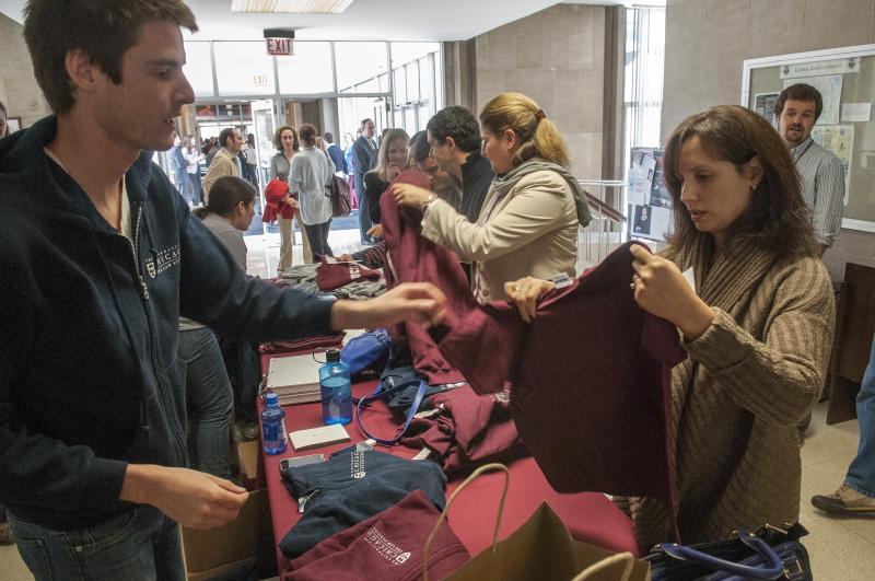 The Chicago Law Foundation sells Law School apparel in the classroom corridor