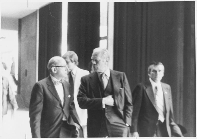 During a 1978 visit to the Law School, former US President Gerald Ford talks with his former US Attorney General, Edward H. Levi, a former Law School Dean and former President of the University of Chicago. During a 1978 visit to the Law School, former US President Gerald Ford talks with his former US Attorney General, Edward H. Levi, a former Law School Dean and former President of the University of Chicago.