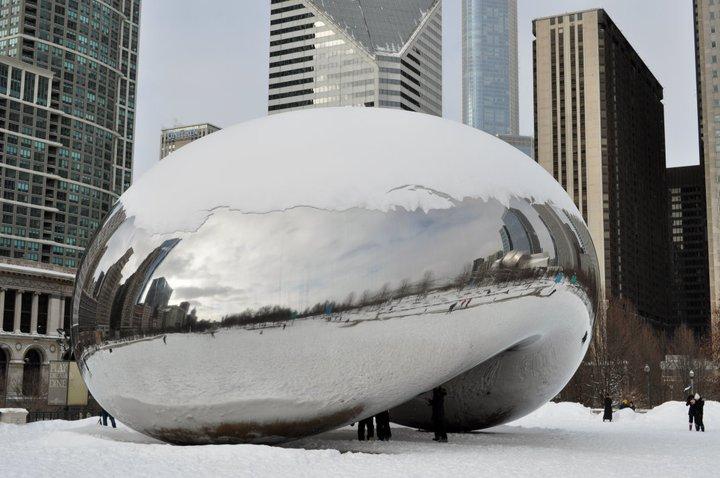 The famous "Bean" sculpture in Millennium Park. (Photo by Ray Garcia '11)