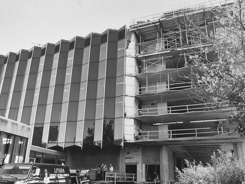 The Green Lounge's renovation began in 1985, a construction project nicknamed "squaring the rectangle."