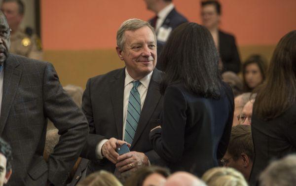 US Sen. Dick Durbin, (D-Ill) chatted with other guests before the event.