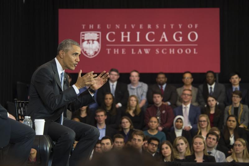 Obama also took student questions on a variety of topics, from mass incarceration to drone strikes to diversity in judicial appointments.