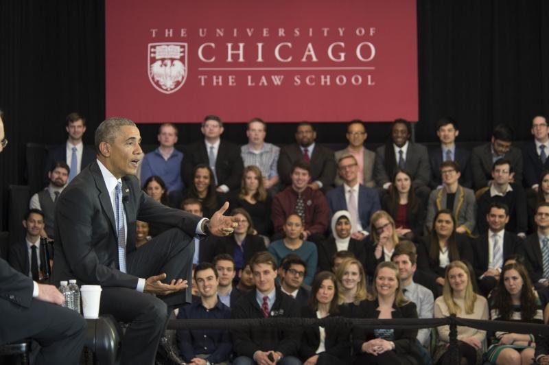 At the beginning of the Q&A period, Obama joked with students: "How about a little Socratic Method?" 