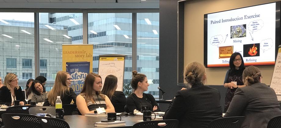 Students listening to a presentation during the leadership forum