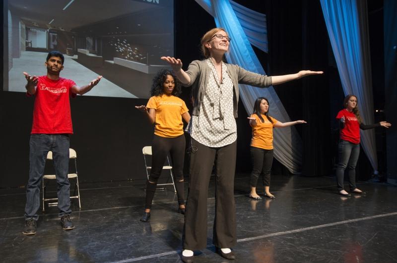Eileen Prescott, '18, as Professor Genevieve Lakier, encourages students to take a class—to the tune ABBA's "Take a Chance on Me." Eileen Prescott, '18, as Professor Genevieve Lakier, encourages students to take a class—to the tune ABBA's "Take a Chance on Me."