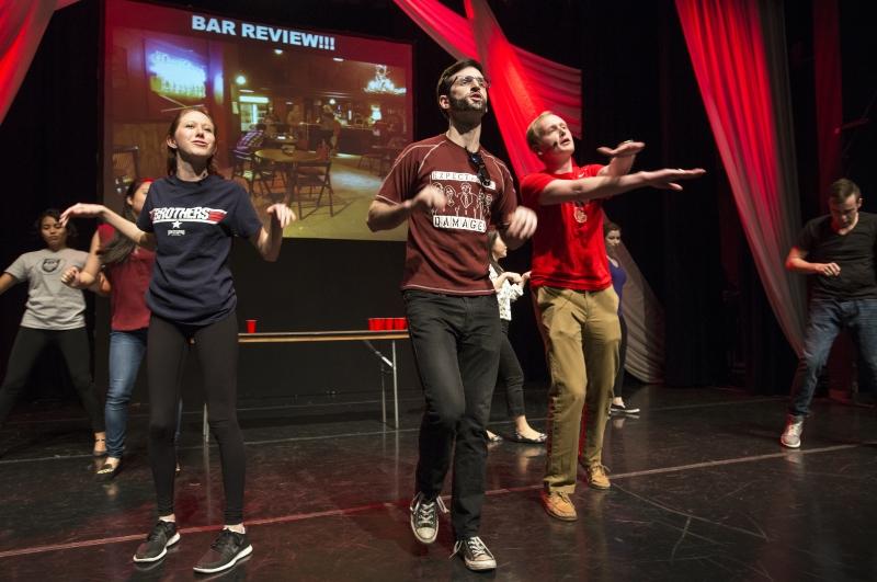 Rachel Kubasak, '19; Joe Wenner, '17; and Mitch Athey, '17, singing about Bar Review to the tune of "The Bad Touch." Rachel Kubasak, '19; Joe Wenner, '17; and Mitch Athey, '17, singing about Bar Review to the tune of "The Bad Touch."