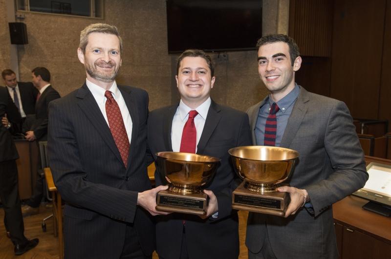 Julius Kairey, '18, (center) and Joshua Pickar, '17, (right) took second place.