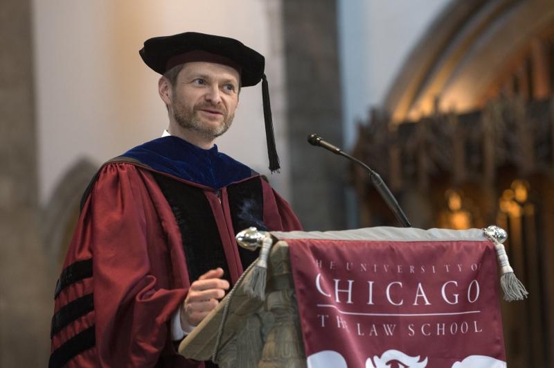 Thomas J. Miles, Dean and Clifton R. Musser Professor of Law and Economics, reminded graduating students to thank their family, friends, and classmates as they begin their legal careers. Thomas J. Miles, Dean and Clifton R. Musser Professor of Law and Economics, reminded graduating students to thank their family, friends, and classmates as they begin their legal careers.