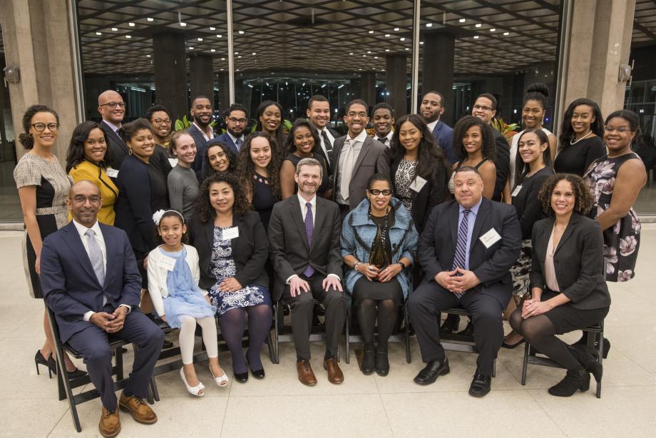 Students, faculty, and staff gather in the Harold J. Green Lounge for the First Annual Judge James B. Parsons Legacy Dinner, and were honored by the presence of members of Judge Parsons' family. 