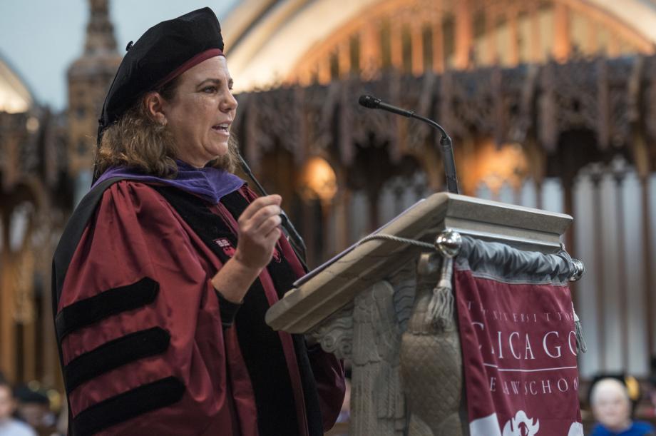 General Counsel of Nike, Inc., Hilary Krane, '89, received the Distinguished Alumnus Award and spoke to the Class of 2018. "Value the people you are sitting with today," she said. "You and they are the leaders of tomorrow and the array of contributions you all will make is too vast to imagine today."