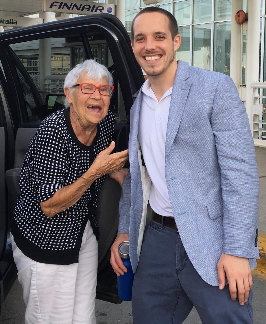 Gertrude Petersen and her grandson Barry Frett, '19