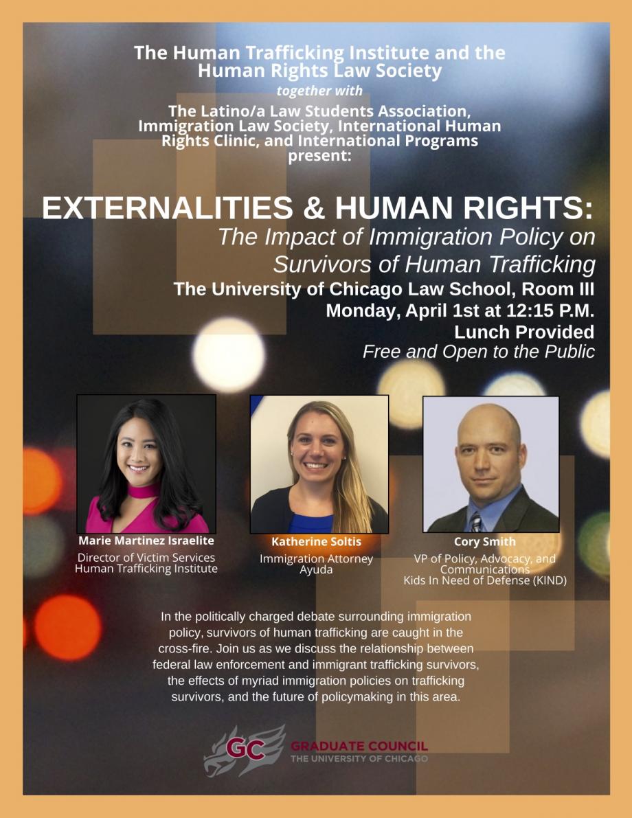In the politically charged debate surrounding immigration policy, survivors of human trafficking are caught in the cross-fire. Join us as we discuss the relationship between federal law enforcement and immigrant trafficking survivors, the effects of myriad immigration policies on trafficking survivors, and the future of policymaking in this area. 