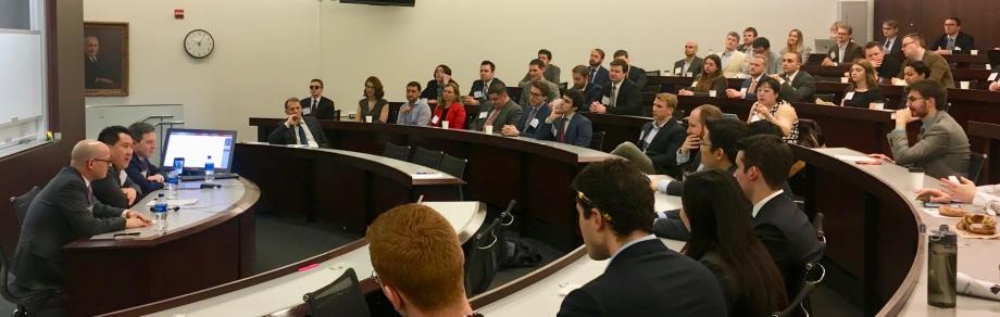 A panel featuring (from left) Lecturer Adam Mortara, ’01, Fifth Circuit Judge James C. Ho, ’99, and Jonathan Mitchell, ’01, discussed affirmative action.