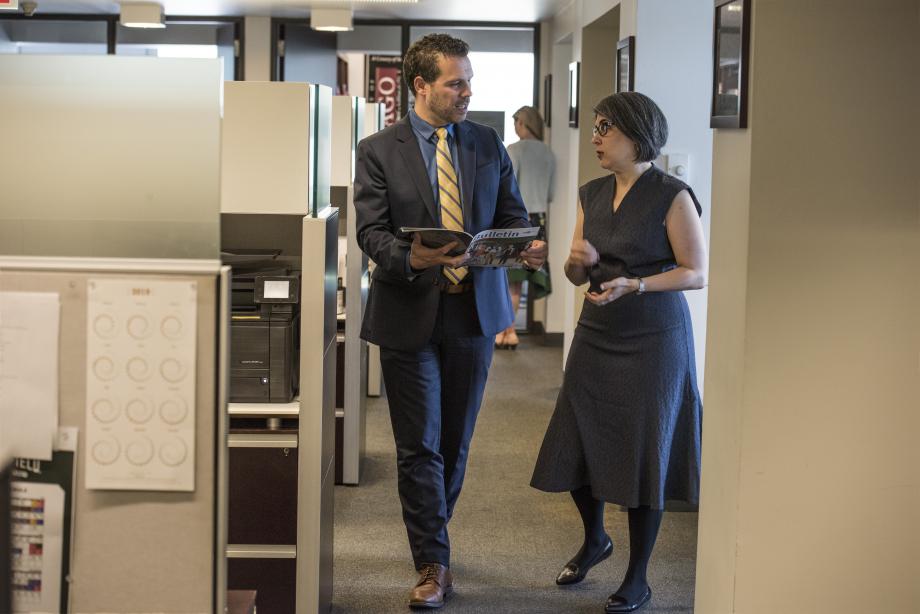 Casaleggi (right) chats with Dean of Students Charles Todd.