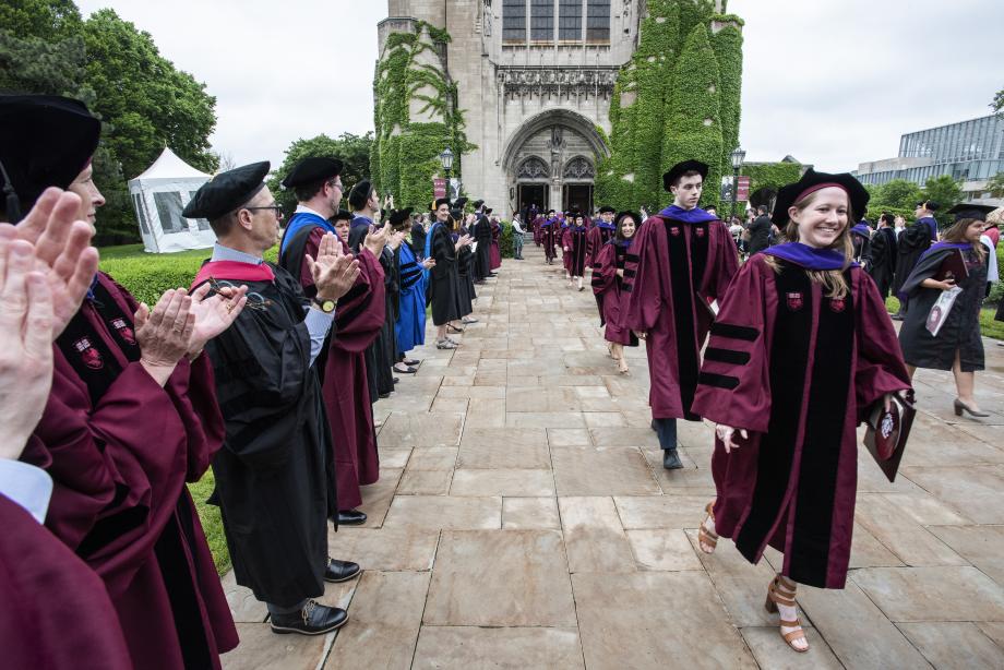 Afterward, the new graduates recessed from Rockefeller Chapel. Afterward, the new graduates recessed from Rockefeller Chapel.