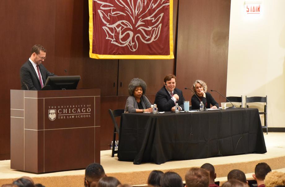 Among the sessions was a panel discussion featuring Professors Herschella Conyers, William Baude, and Emily Buss on the intellectual life of the Law School.
