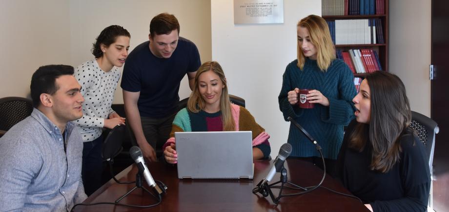 The Law Review's online team, from left: Ianni Drivas, Merav Bennett, Chase Robinett, Eden Bernstein, Alexis Knutsen, and Emily Snoddon. Not shown: David Smith.