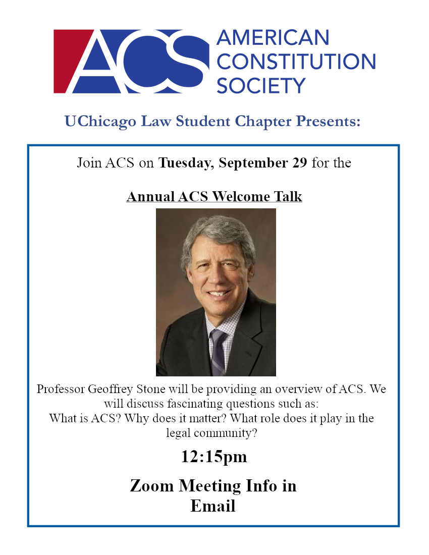 Annual ACS Welcome Talk with Professor Geoffrey Stone