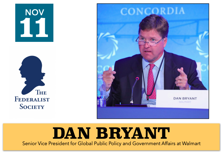 A photo of Dan Bryant and the Federalist Society Logo