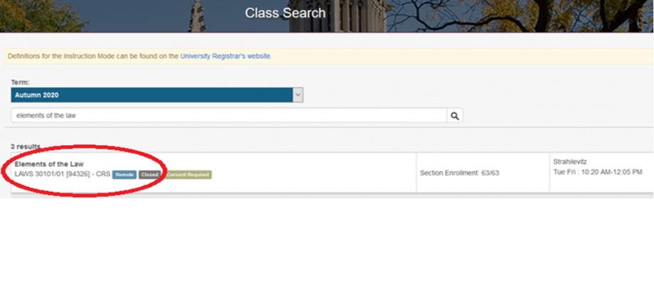 Class search in my.UChicago