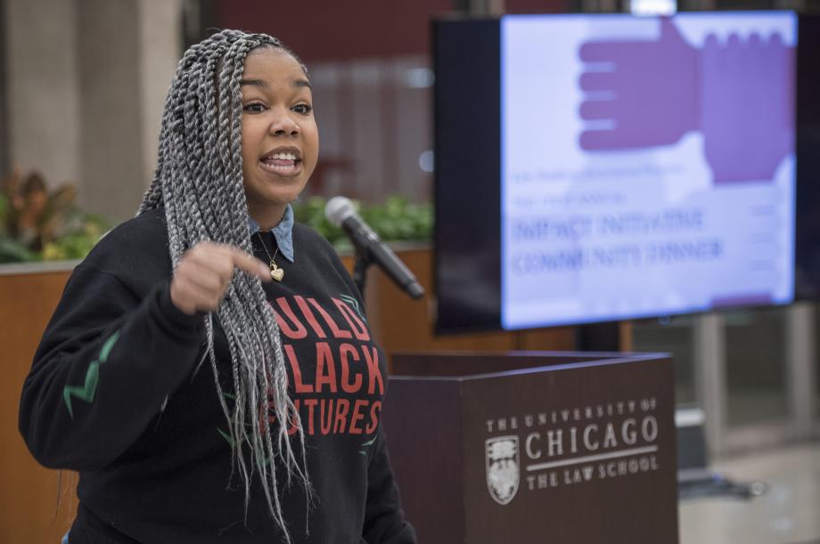 Spoken-word poet, Kwyn Townsend Riley, “Kwynology”, performed two poems—”Windy” and “Black Girl Magic”—about her experience growing up in Chicago. Drawing on events in Chicago’s history, like the shooting of Laquan McDonald, Kwynology’s words and performance gave attendees a glimpse into the experience of South Siders. 