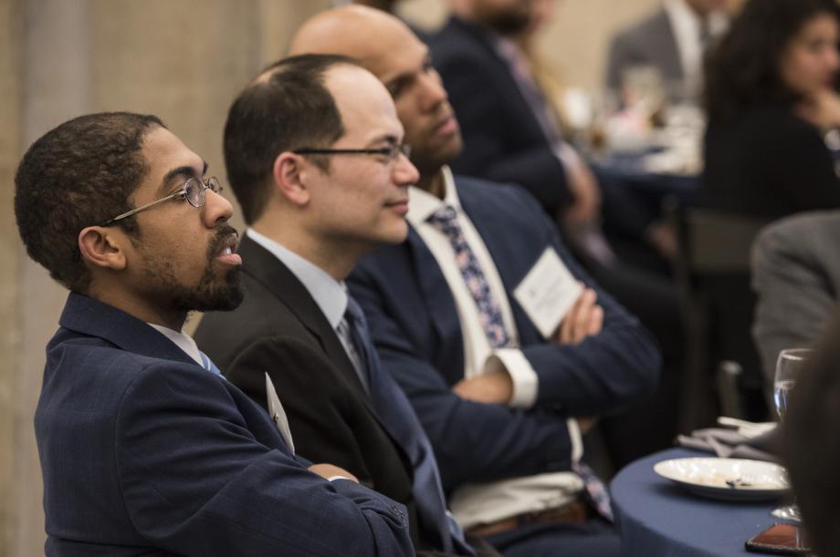 Andre Williams, '19 (left), returned to the Law School for the event. He is part of the group that started the Parsons Dinner in 2018.