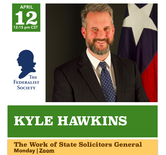 Kyle Hawkins and the Federalist Society Logo