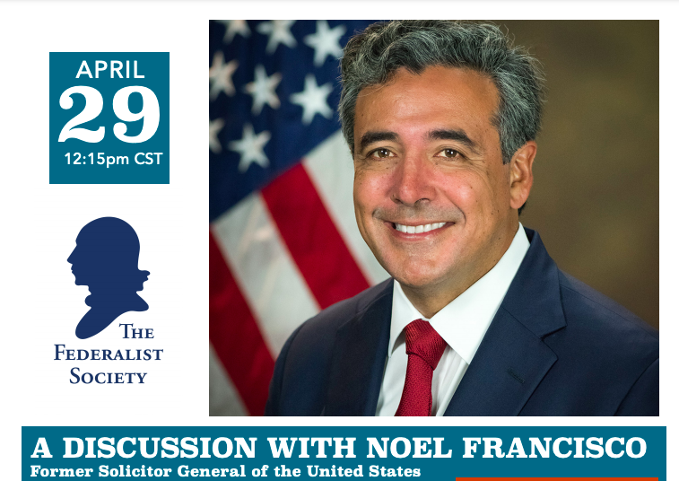 Noel Francisco and the Federalist Society logo