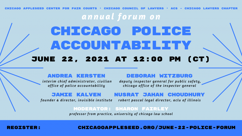 Forum on Chicago Police Accountability flyer. Visit event page for information included here.