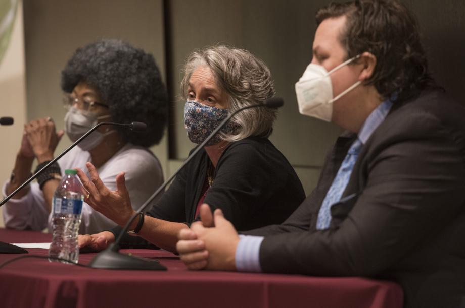 After the Clap-In, Clinical Professor Herschella Conyers, director of the Criminal and Juvenile Justice Clinic, and Professors Emily Buss and Will Baude, delivered an introduction to intellectual life at the Law School. 