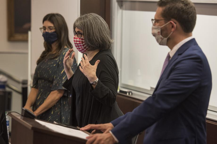 Over several days, the Class of 2024 attended sessions on health and wellness, public interest law and pro bono work, library services, and, seen above, Law School 101—which featured Dean of Students Charles Todd, Dean of Career Services Lois Casaleggi, and Registrar Jeana Driggers.