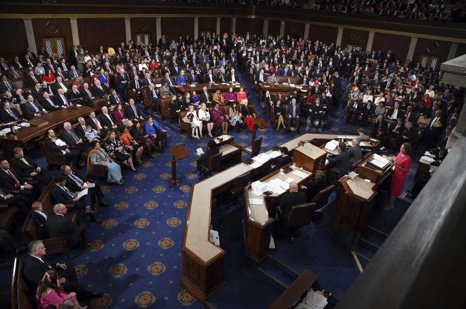 New elected Speaker of the House Nancy Pelosi speaks during the 116th Congress on the floor of the US House of Representatives at the US Capitol on January 3, 2019  