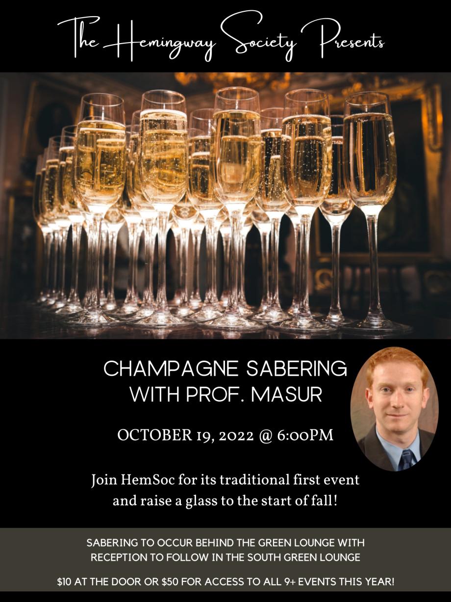 HemSoc Presents Champagne Sabering on October 19, 2022 at 6PM in the Green Lounge