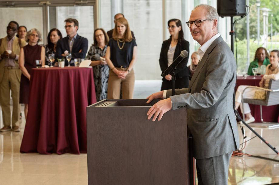 Paul Alivisatos stands at a lectern delivering a speech to an audience.