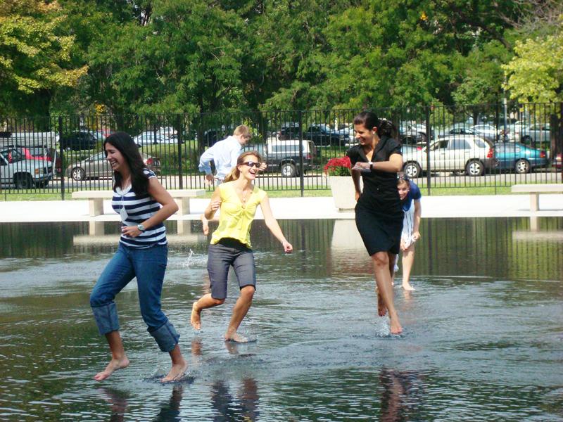LLMs were excited to discover the Law School's brand new zero-depth fountain during their first days at the law school. Enjoying the brand new zero-depth fountain