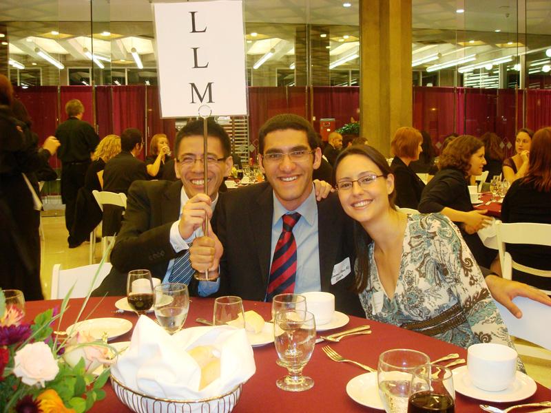 LLMs hailing from China, Egypt, and Brazil make friends at the New Student Welcome Dinner. New students welcome dinner