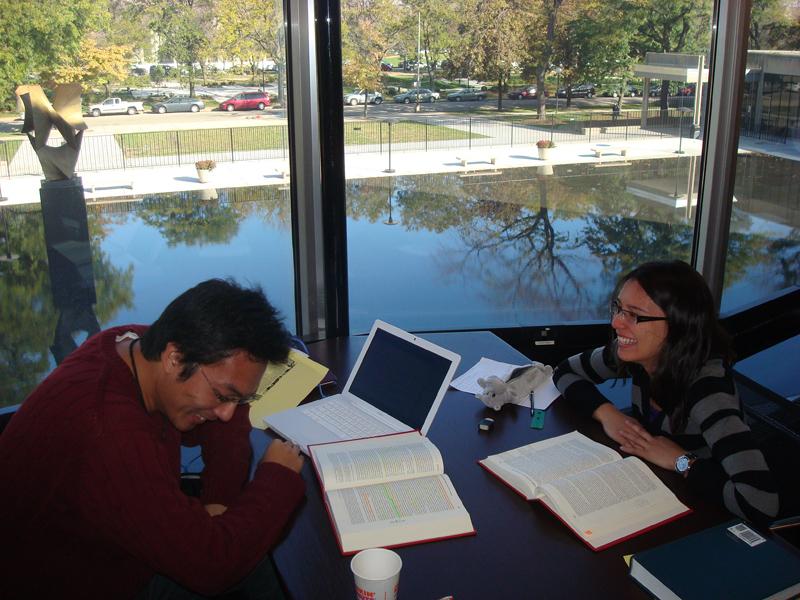 LLMs discovering that studying at Chicago is not only rigorous, but also sometimes fun. Hard at work in the new D'Angelo Law Library