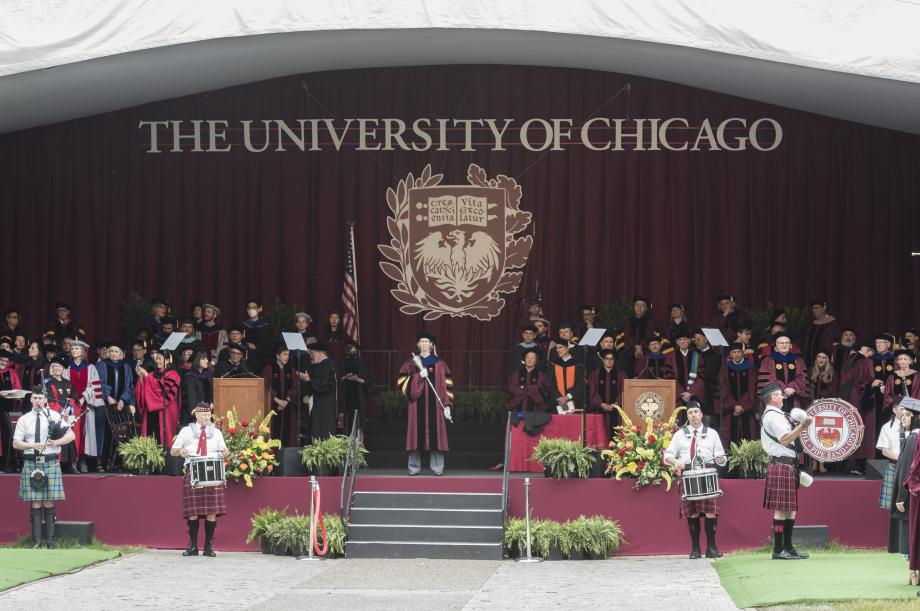 A view of the stage at the main University convocation.