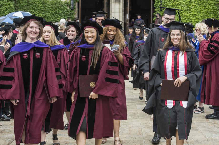 A group of students leaving Rockefeller Chapel.