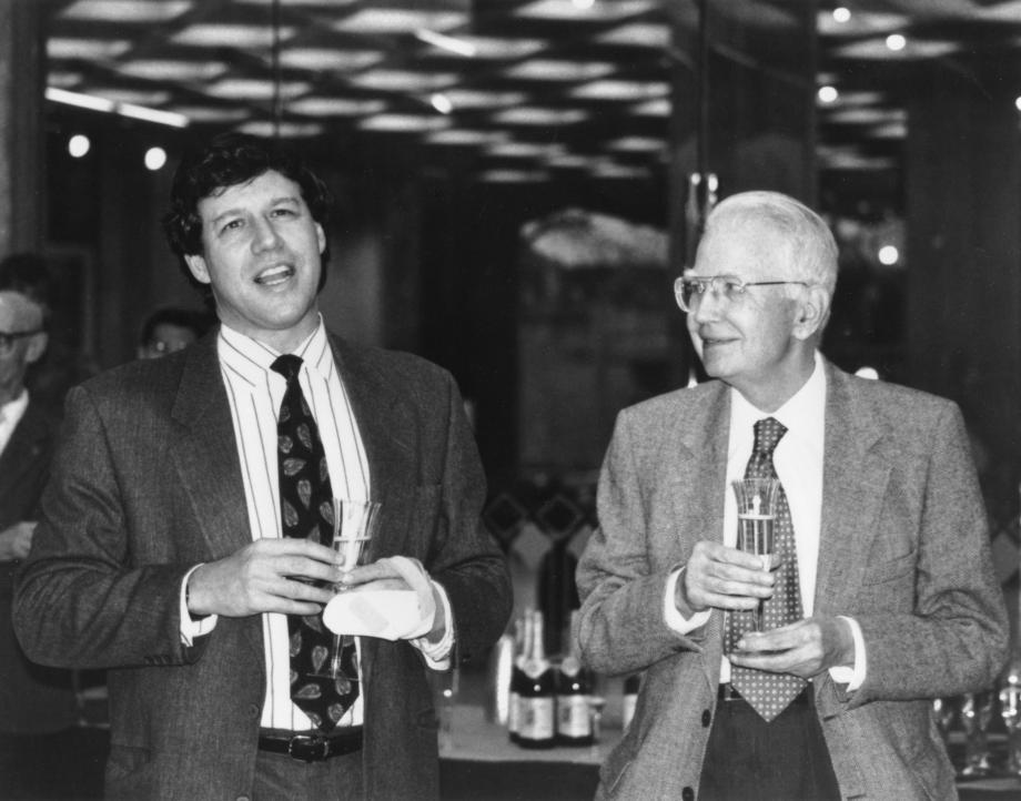 Geoffrey Stone with the late Ronald Coase, Nobel Prize winning law professor, at a Law School event, circa 1990. Geoffrey Stone with the late Ronald Coase, Nobel Prize winning law professor, at a Law School event, circa 1990.